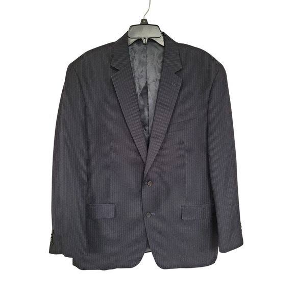 Michael Kors Mens Blazer Jacket 46R Navy Blue Pinstripe 2 Btn/Vents Sport Coat - Picture 1 of 6